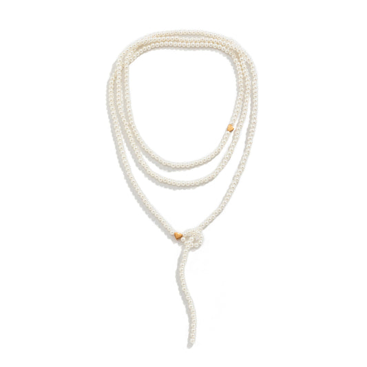 Damen Dreifach-Strang Perlen Halskette weiße Perle goldene Herz gold schmuck