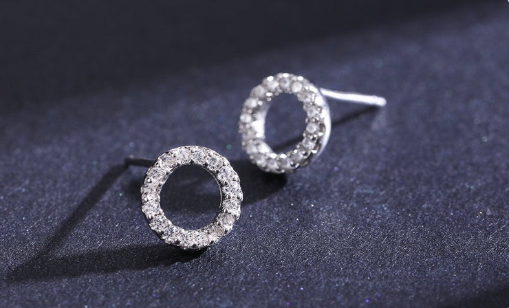 Echte Damen 925 Sterling Silber Einfache Runde Glänzende Ohrstecker mit Steine