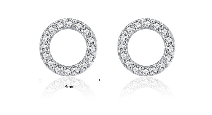 Echte Damen 925 Sterling Silber Einfache Runde Glänzende Ohrstecker mit Steine
