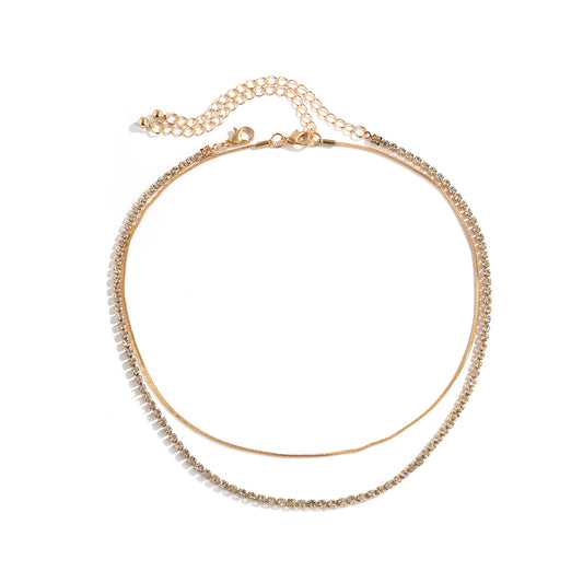 doppelt gelegte Halskette Gold Trendy Tennis Kette Set einzeln tragbar verstellbar mit Stein Zirkon