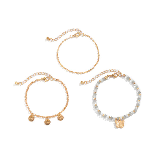 Damen Trendy Armband 3er Set gold mit Perlen Schmuck einzel tragbar Verstellbar Längenverstellbar Perlenkette