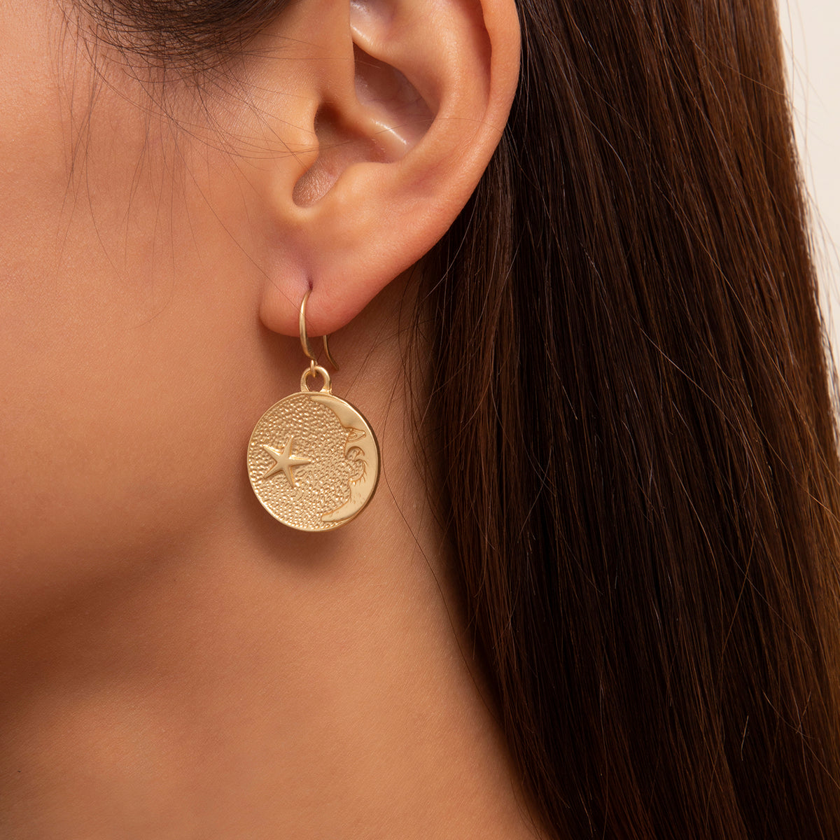 Damen Ohrringe Ohrhänger gold Ohrschmuck goldfarbene Damen Schmuck Mond & Stern rund