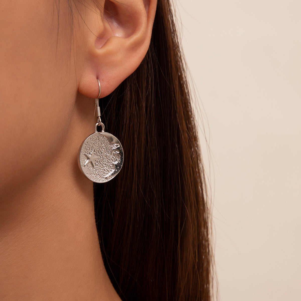Damen Ohrringe Ohrhänger Ohrschmuck Silber Damen Schmuck Mond & Stern rund