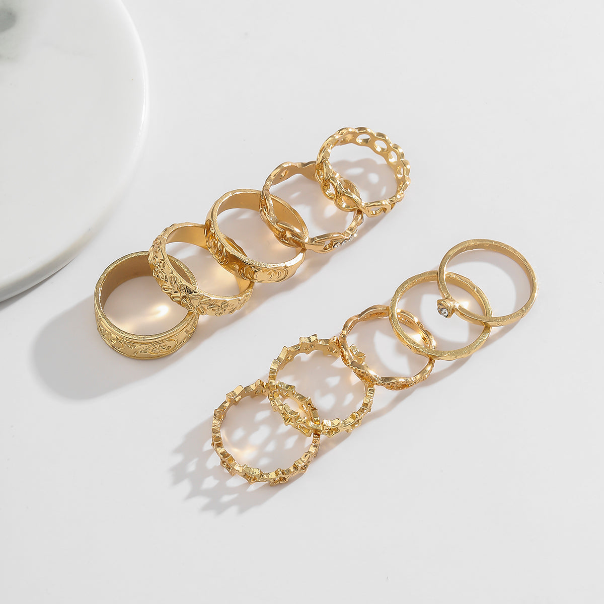 Damen Ring 10-Pack Set Trendy gold Farbe in verschiedenen Modelle
