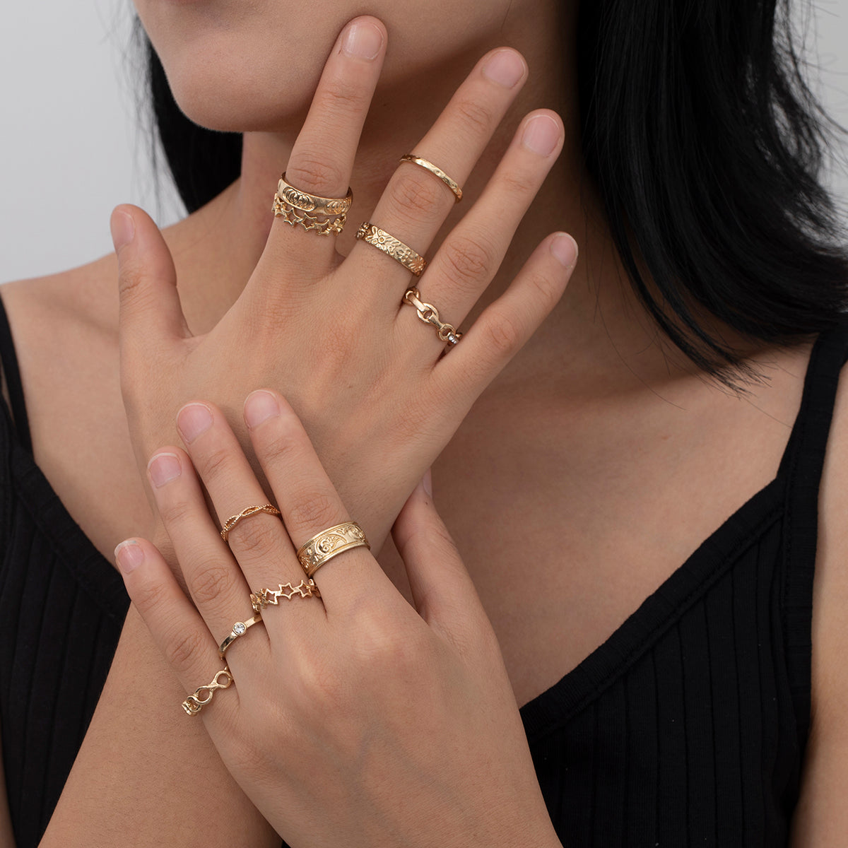 Damen Ring 10-Pack Set Trendy gold Farbe in verschiedenen Modelle