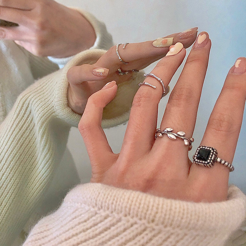 Damen Ring 3er Set Trendy Antik-Silber Farbe mit Stein Vintage
