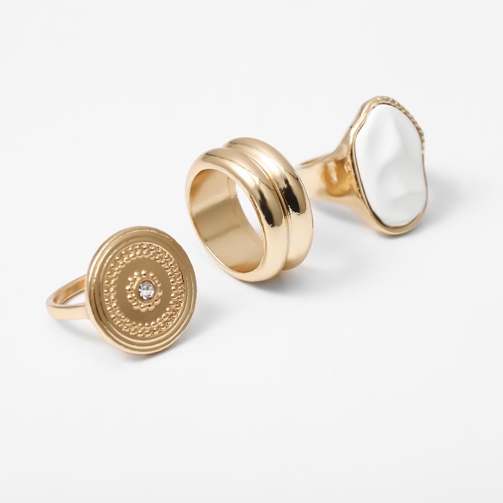 Damen Ring 3er Set Trendy gold Farbe mit münzen und Stein Fashion Rin Set Modeschmuck