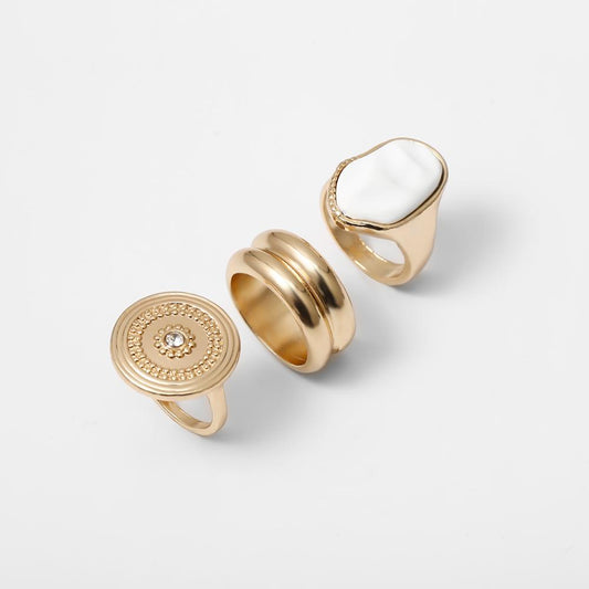 Damen Ring 3er Set Trendy gold Farbe mit münzen und Stein Fashion Rin Set Modeschmuck