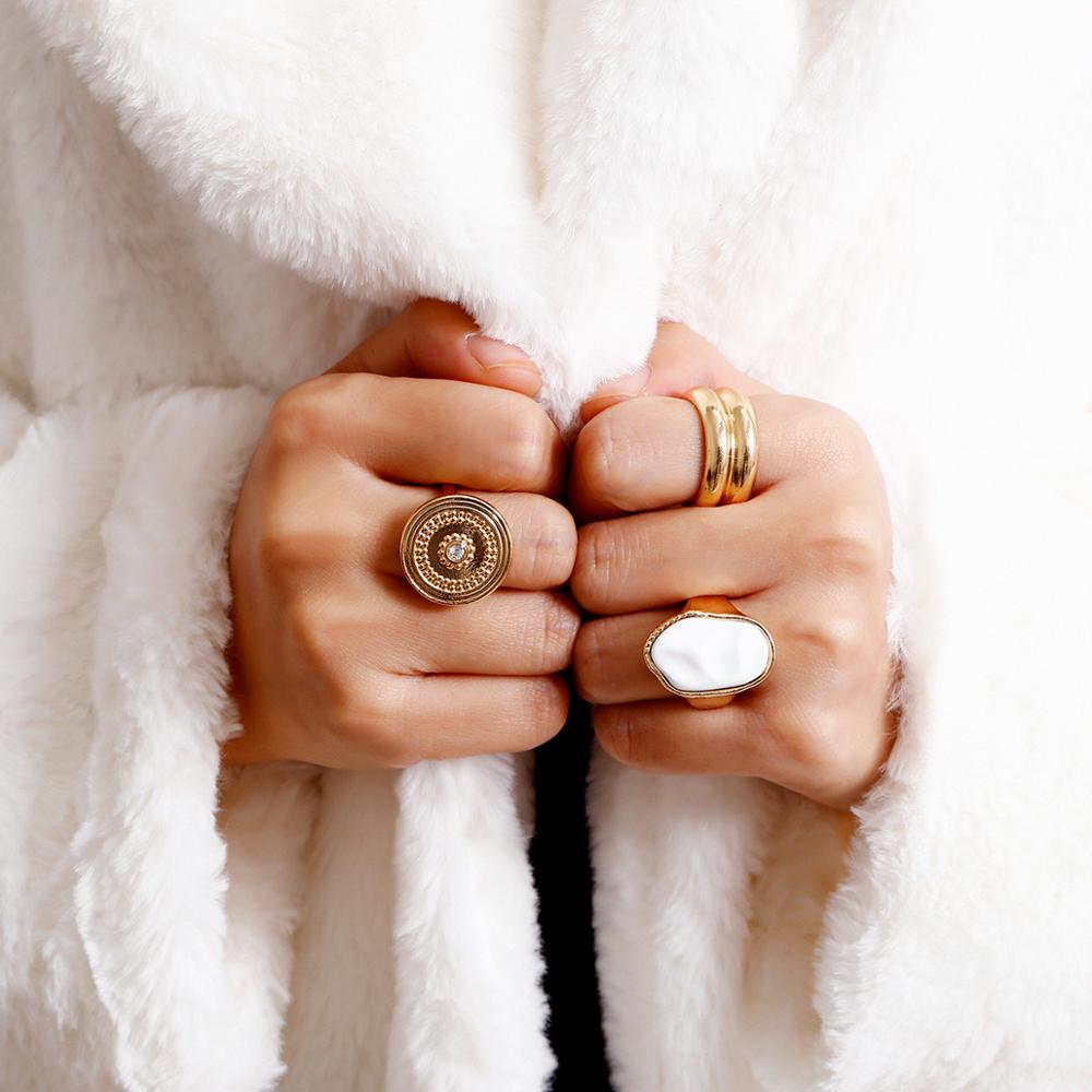 Damen Ring 3er Set Trendy gold Farbe mit münzen und Stein Fashion Rin Set Modeschmuck