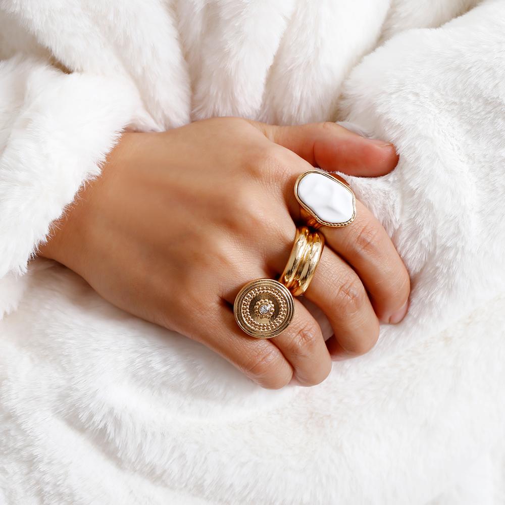 Damen Ring 3er Set Trendy gold Farbe mit münzen und Stein Fashion Rin Set Modeschmuck