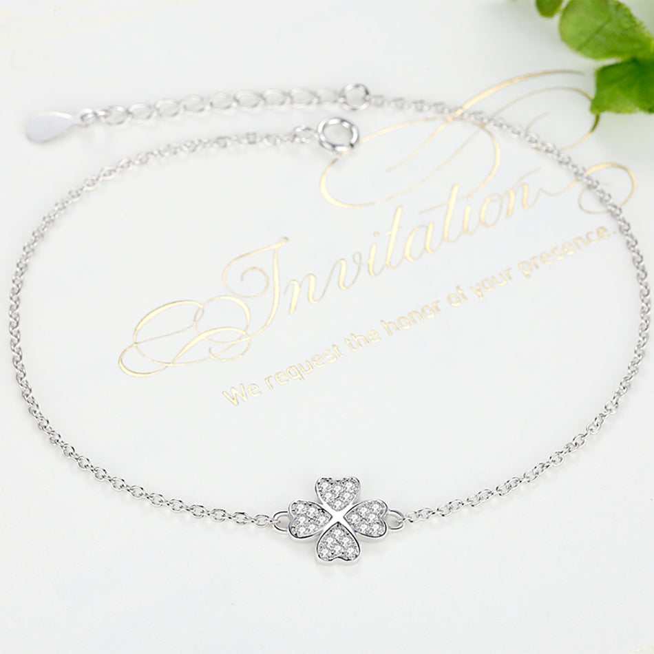 Armband Damen Sterling Silber 925 Glückssymbol Kleeblatt mit Steinen Echtschmuck