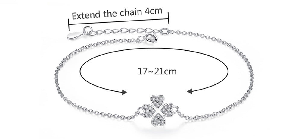 Armband Damen Sterling Silber 925 Glückssymbol Kleeblatt mit Steinen Echtschmuck