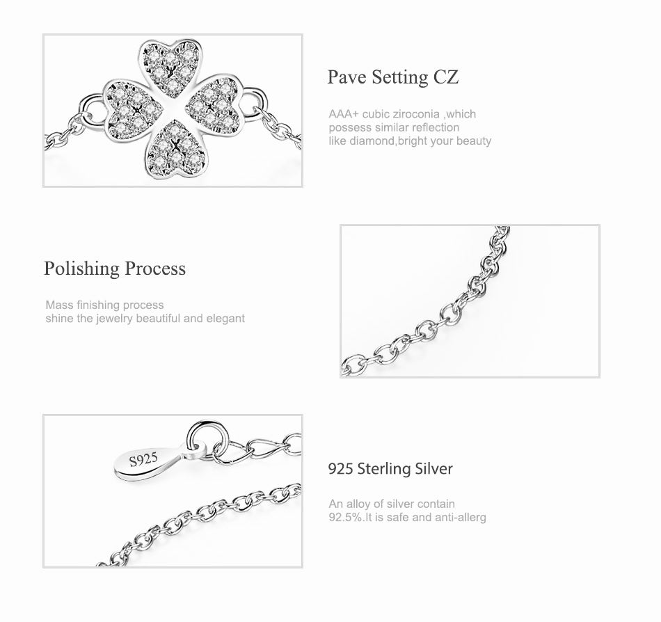 Armband Damen Sterling Silber 925 Glückssymbol Kleeblatt mit Steinen Echtschmuck