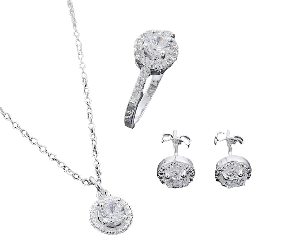 Trendy Schmuck Set Halskette Ohrenstecker Ring Damen Sterling Silber 925 mit Solitär Stein Schmuck Echtschmuck einzel tragbar verstellbar Größenverstellbar