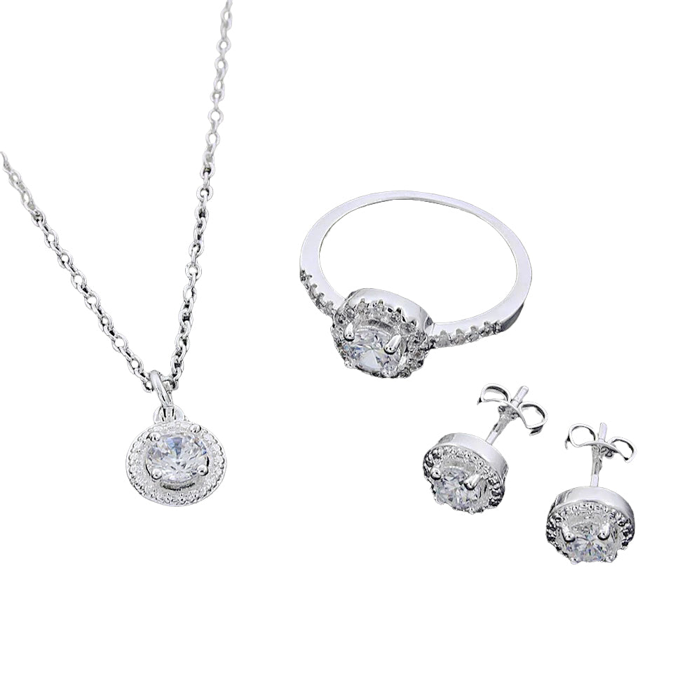 Trendy Schmuck Set Halskette Ohrenstecker Ring Damen Sterling Silber 925 mit Solitär Stein Schmuck Echtschmuck einzel tragbar verstellbar Größenverstellbar