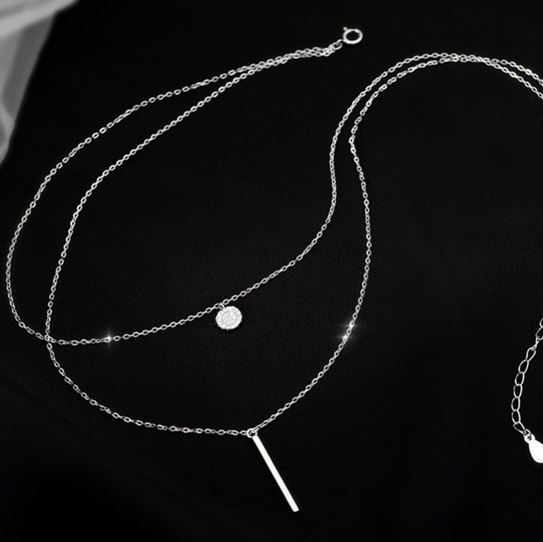 Damen Doppelt gelegte Halskette mit Anhänger und Steinen aus Sterling Silber 925