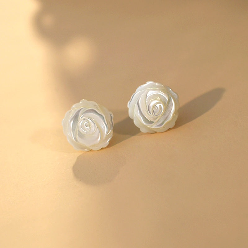 Damen Sterling silber 925 Ohrringe aus Muschel in Rosen Form echtschmuck Ohrstecker