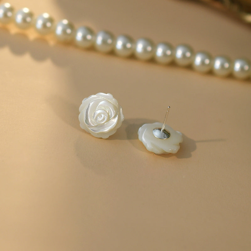 Damen Sterling silber 925 Ohrringe aus Muschel in Rosen Form echtschmuck Ohrstecker