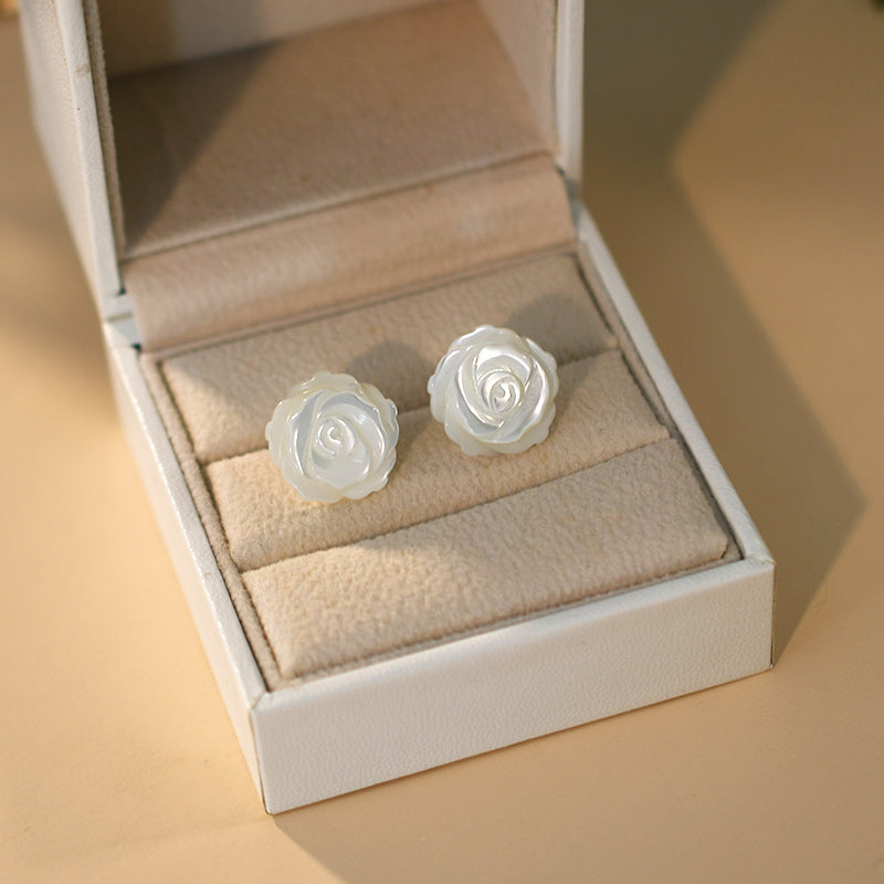 Damen Sterling silber 925 Ohrringe aus Muschel in Rosen Form echtschmuck Ohrstecker