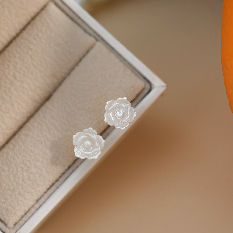 Damen Sterling silber 925 Ohrringe aus Muschel in Rosen Form echtschmuck Ohrstecker
