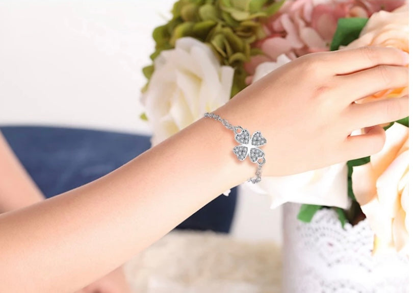 Armband Damen Sterling Silber 925 Glückssymbol Kleeblatt mit Steinen Echtschmuck