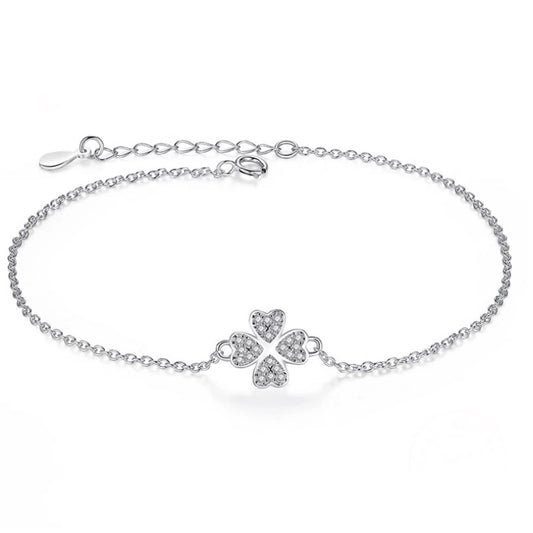 Armband Damen Sterling Silber 925 Glückssymbol Kleeblatt mit Steinen Echtschmuck
