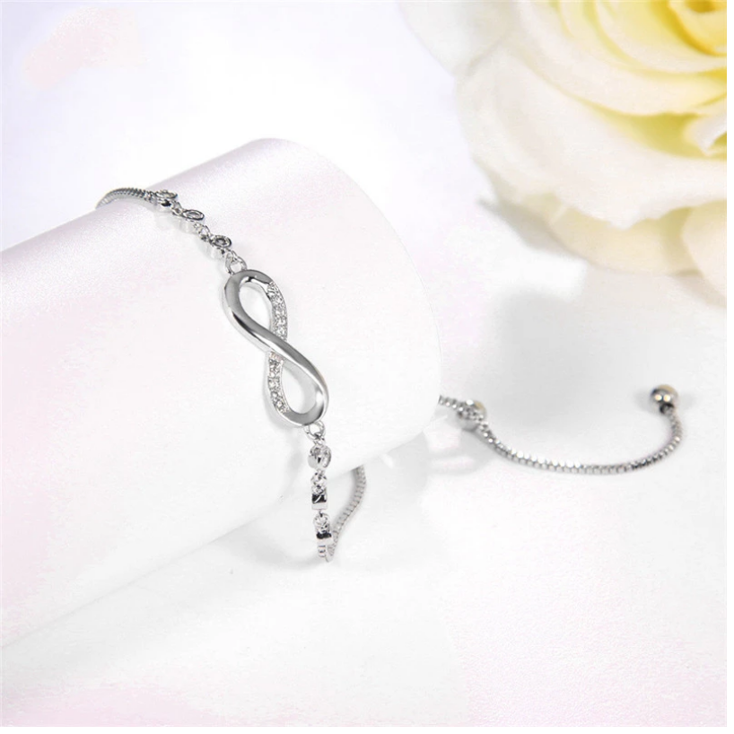 Armband Damen Sterling Silber 925 Infinity Symbol mit Steinen Echtschmuck