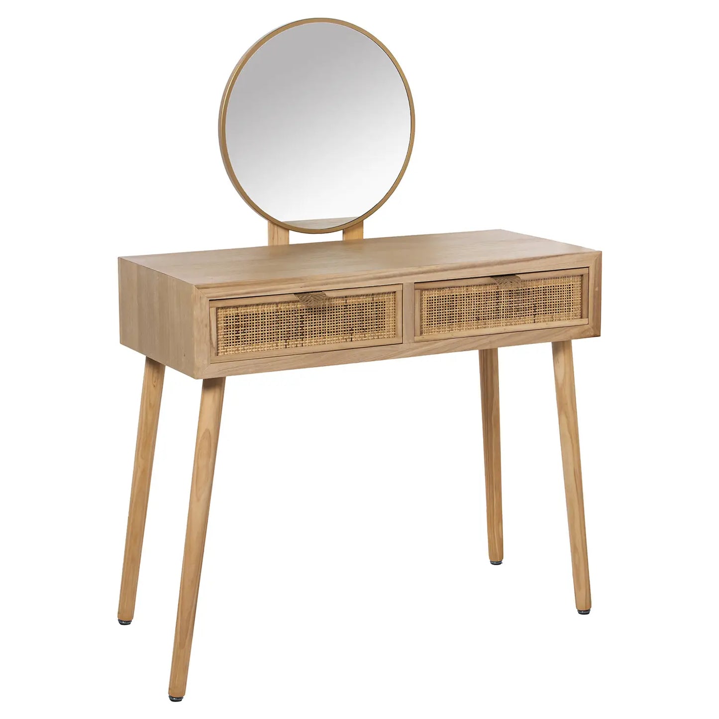 Stylischer Nordic Schminktisch mit Spiegel aus Rattan: Perfekter Japandi-Style