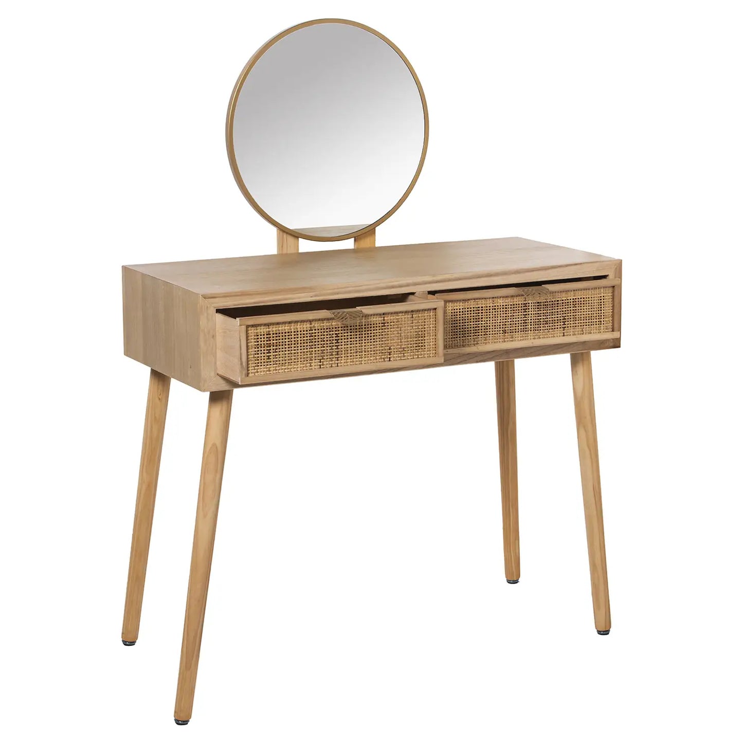 Stylischer Nordic Schminktisch mit Spiegel aus Rattan: Perfekter Japandi-Style