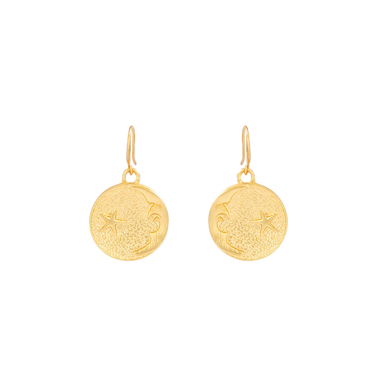 Damen Ohrringe Ohrhänger gold Ohrschmuck goldfarbene Damen Schmuck Mond & Stern rund