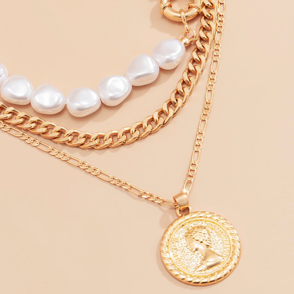 Damen Dreifach Halskette Trendy Kette Set einzeln tragbar mit münzen Plättchen & Perle