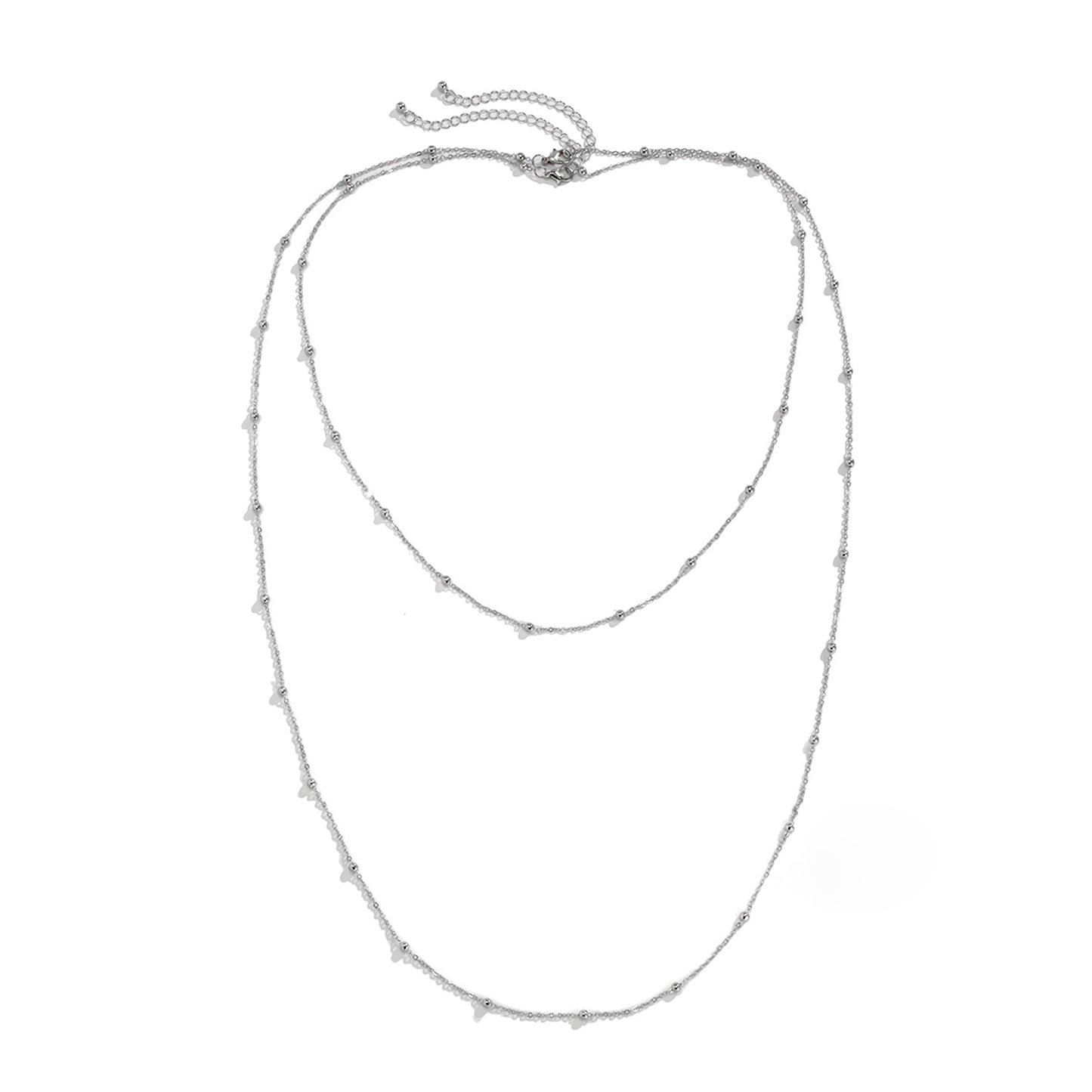 Damen doppelt gelegte Halskette mit den zarten Perlen Silberfarbene Schmuck Silber Perlenkette verstellbar