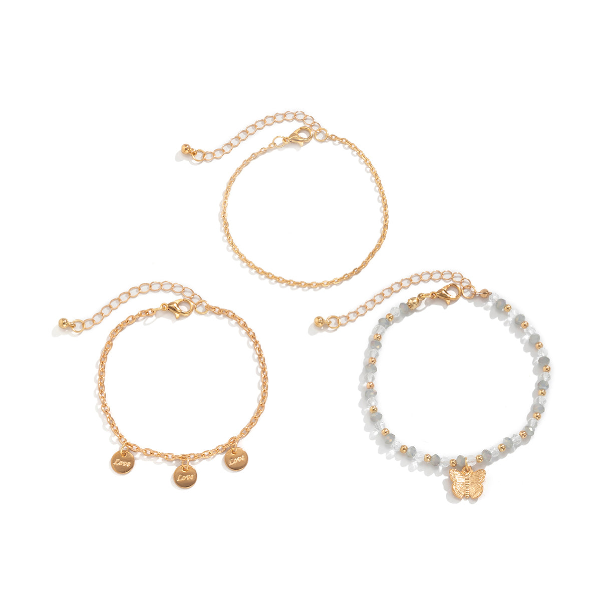 Damen Trendy Armband 3er Set gold mit Perlen Schmuck einzel tragbar