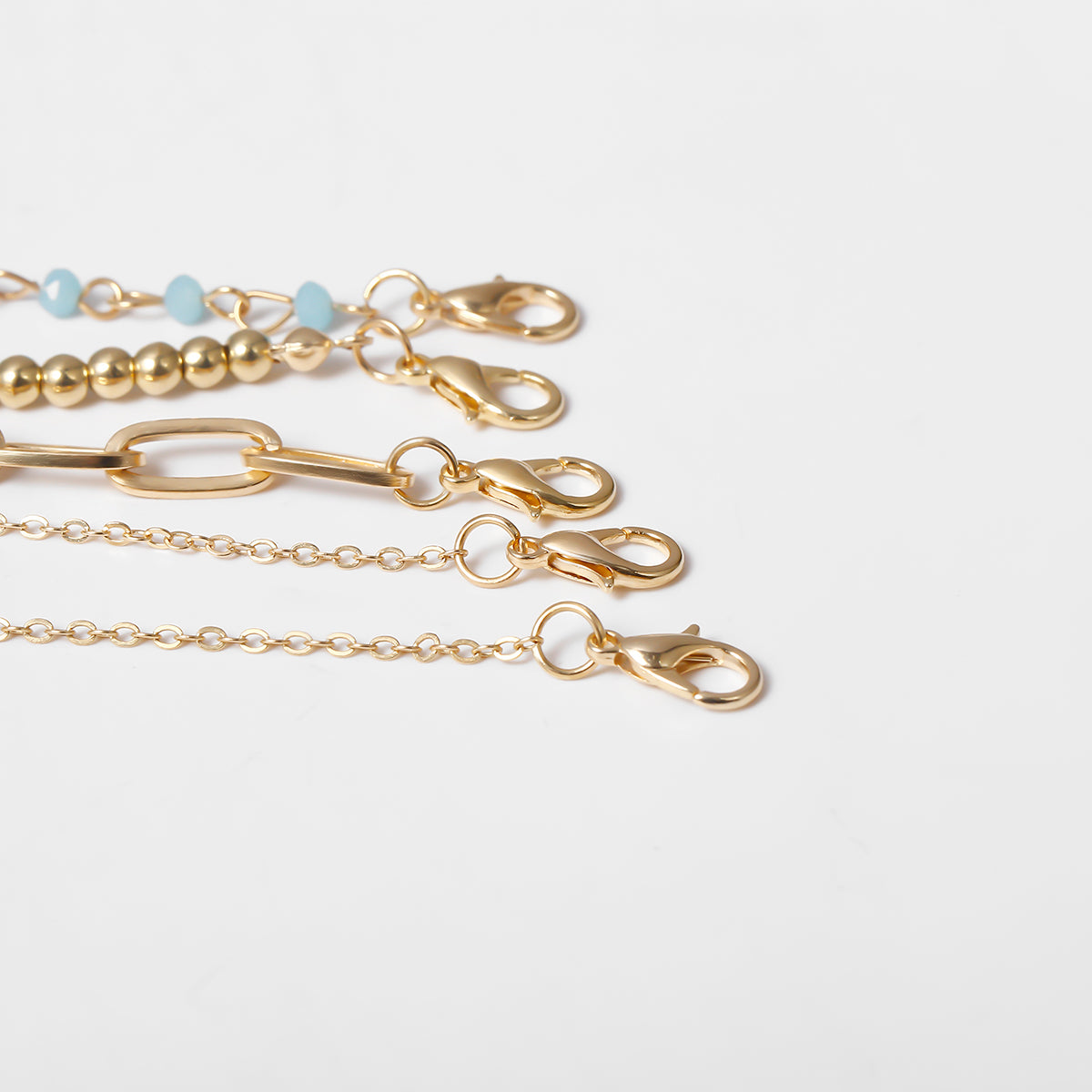 Trendy 5er Set Fußkette Damen gold mit Anhänger & Perlen Schmuck einzel tragbar