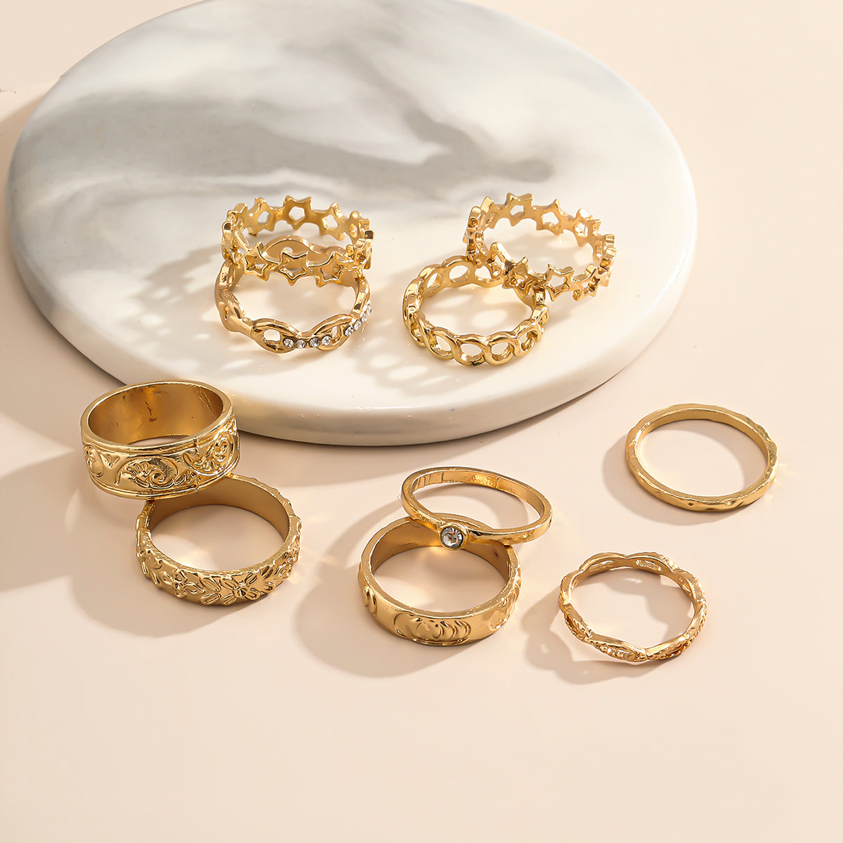 Damen Ring 10-Pack Set Trendy gold Farbe in verschiedenen Modelle
