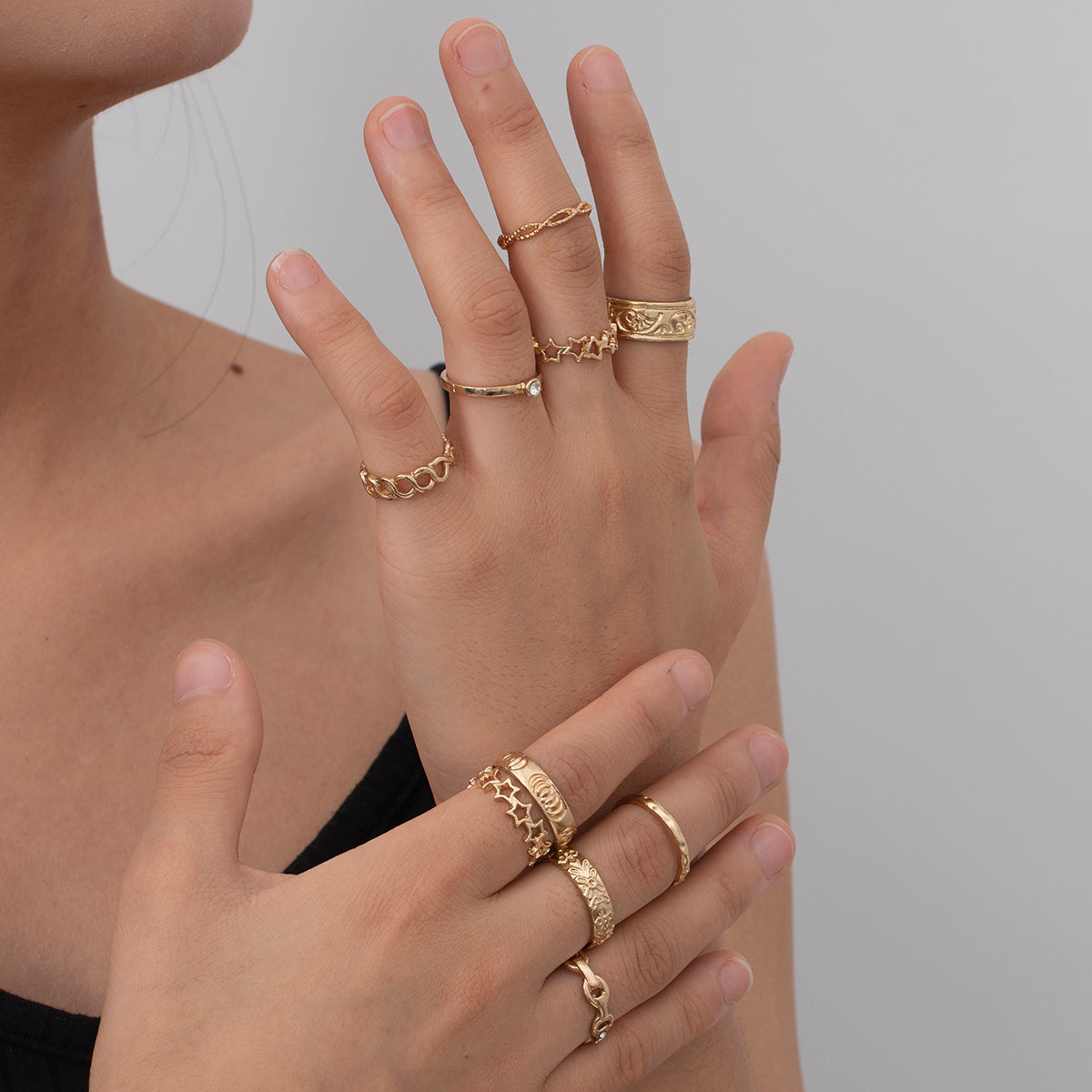 Damen Ring 10-Pack Set Trendy gold Farbe in verschiedenen Modelle