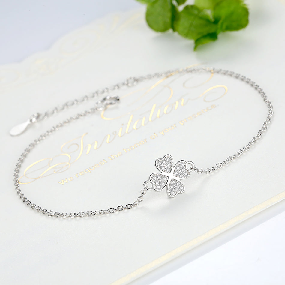 Armband Damen Sterling Silber 925 Glückssymbol Kleeblatt mit Steinen Echtschmuck