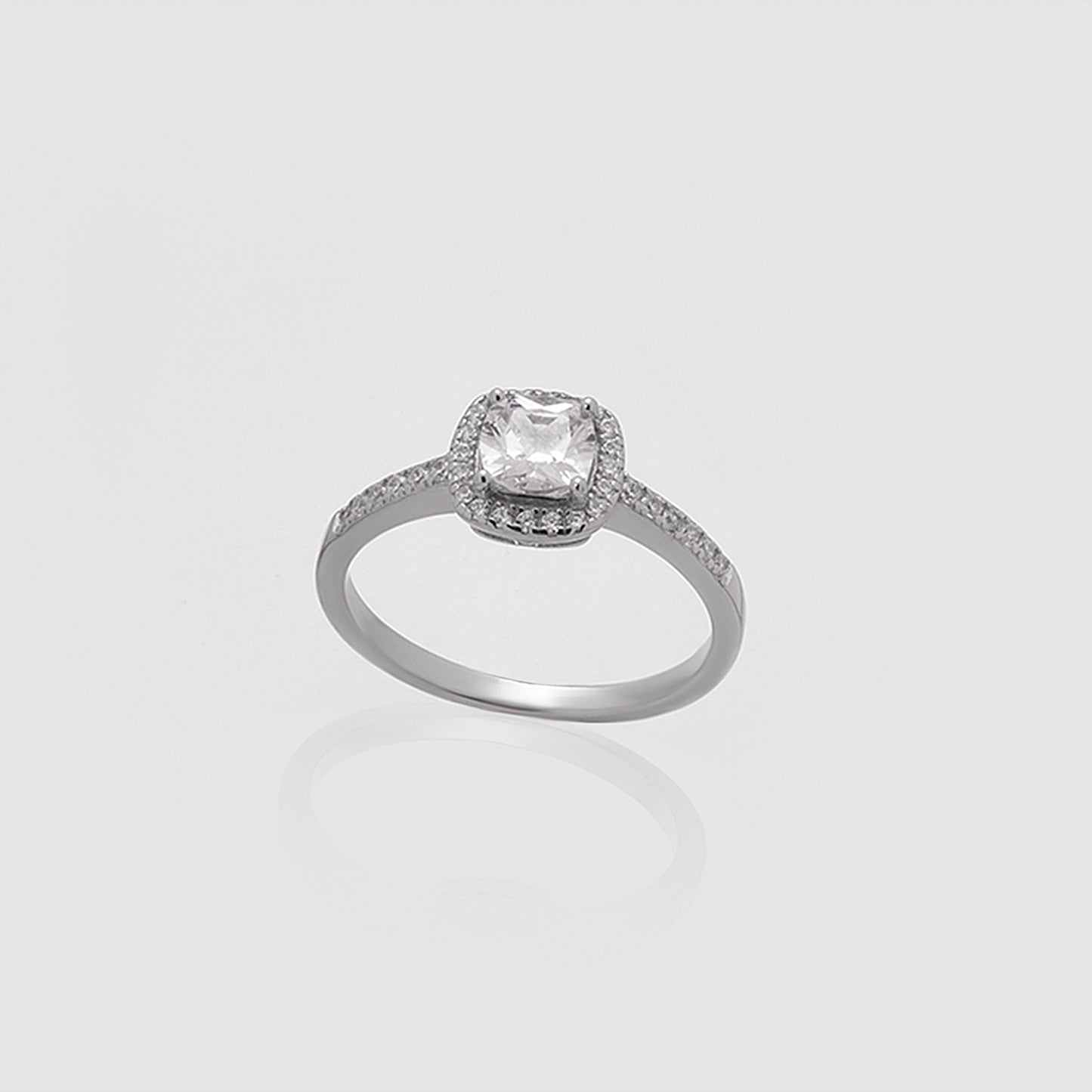 Damen Halo-Solitär Viereck KristalleSterling Sterling Silber 925 Silber Ring Damen Verlobungsring Echtschmuck