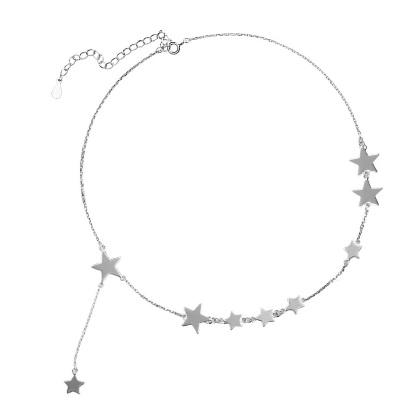 Damen Choker Halskette 925 Sterling Silber mit Sterne