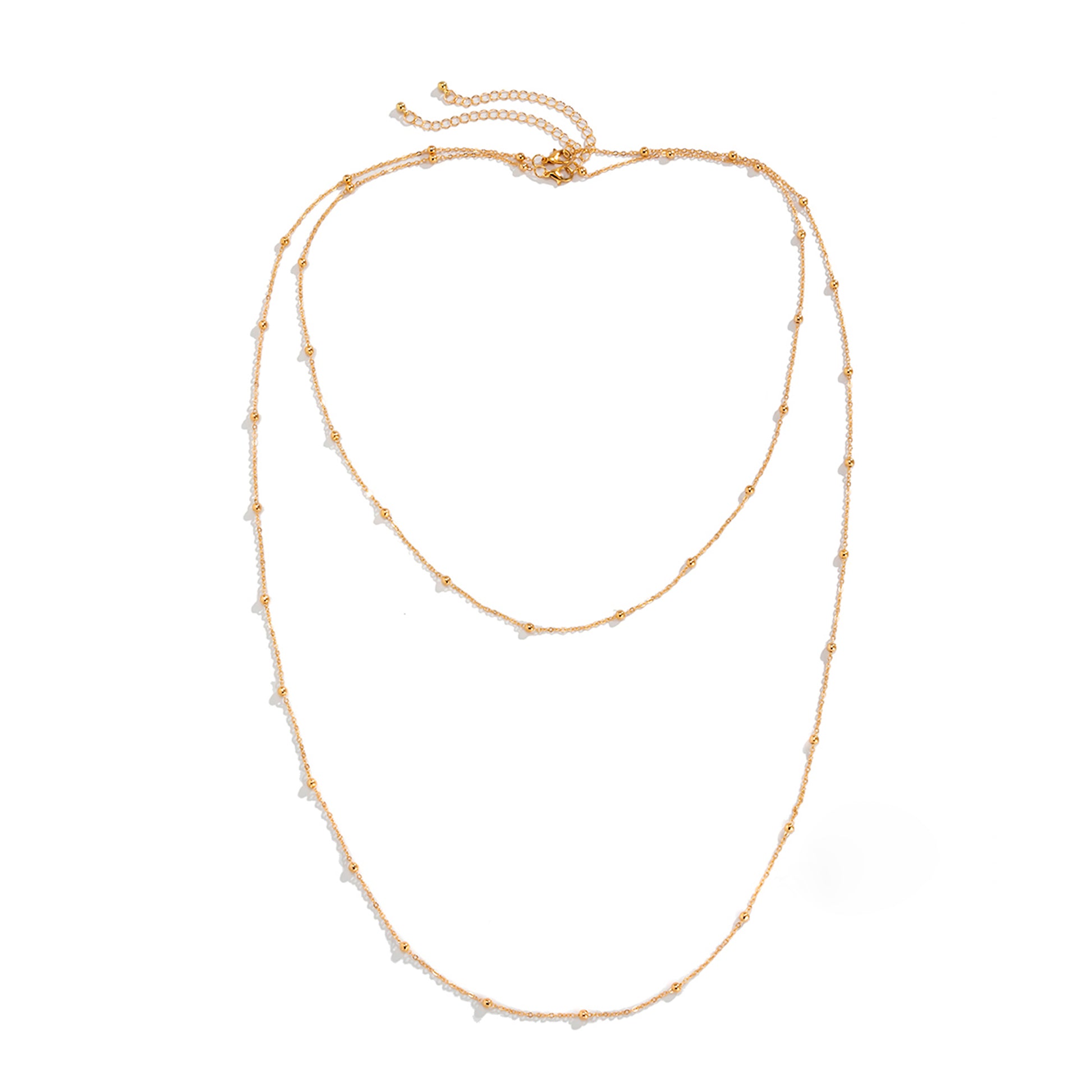 Damen doppelt gelegte Lange Halskette mit den zarten Perlen Goldfarbene Schmuck Modeschmuck